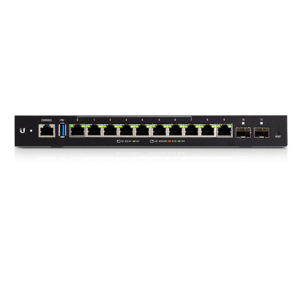 -Ubiquiti EdgeRouter 12P (ER 10 Gigabit RJ45, 2 SFP ve 24V Pasif PoE Destekli Router, Güçlü Ağ