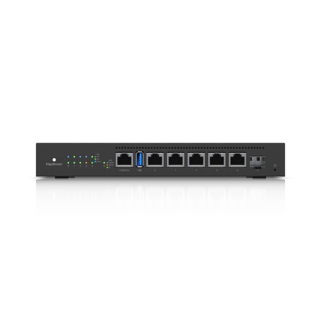 -Ubiquiti EdgeRouter 6 PoE (ER 6P) 5 Port Gigabit RJ45, SFP ve 24V Pasif Destekli Fansız Router