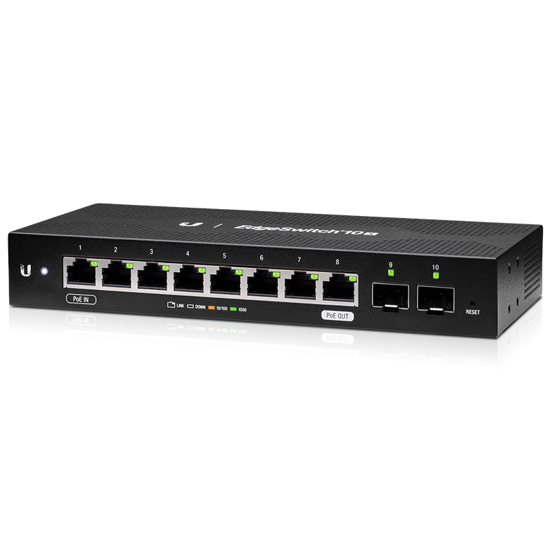 ES-10X-Ubiquiti EdgeSwitch 10X 8 Gigabit RJ45, 2 SFP Portlu, 24V Pasif PoE Passthrough Destekli Ekonomik WISP Switch (ES-10X)