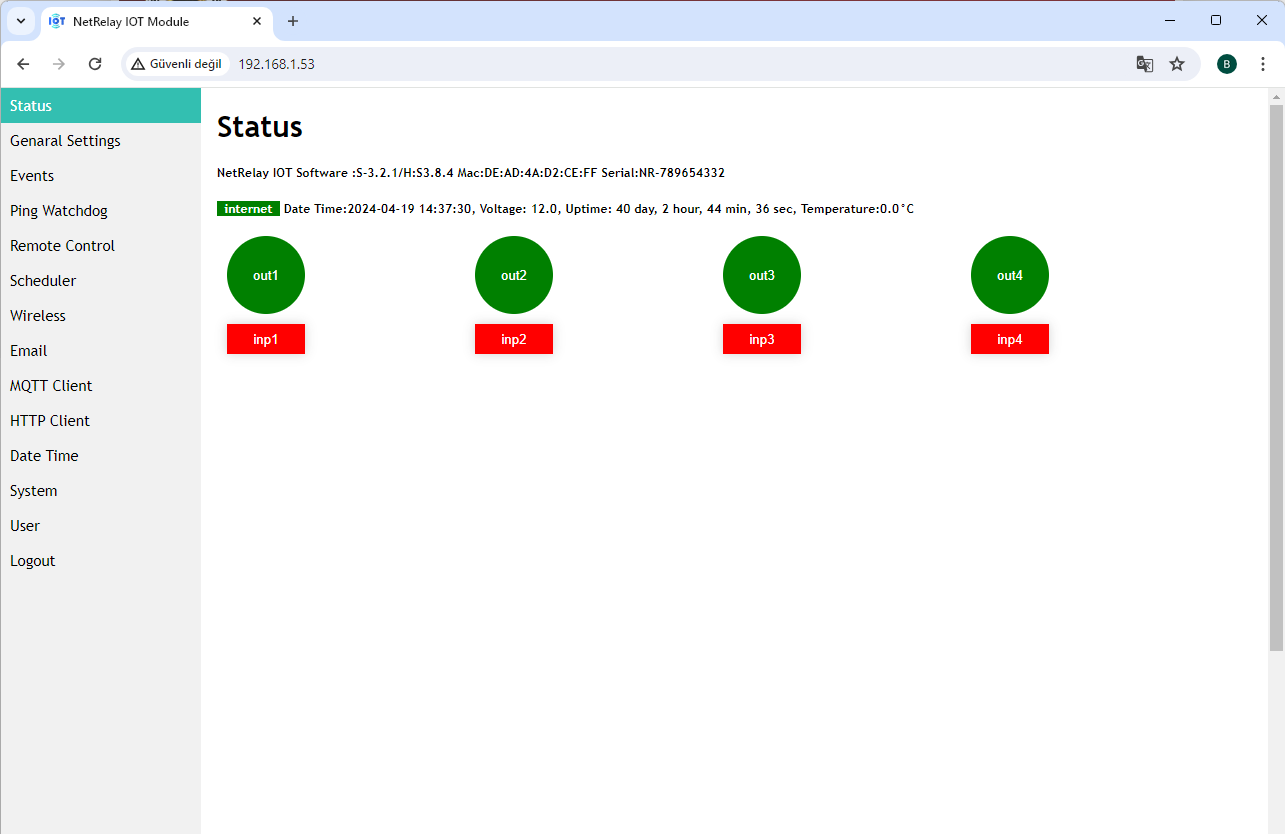 NetRelay NR003 NetRelay IoT 4 Röle, 4Input PoE + Ethernet + Wi-Fi LAN Relay Akıllı Otomasyon Kartı Adaptörsüz ürün görseli 21 - wifidepo